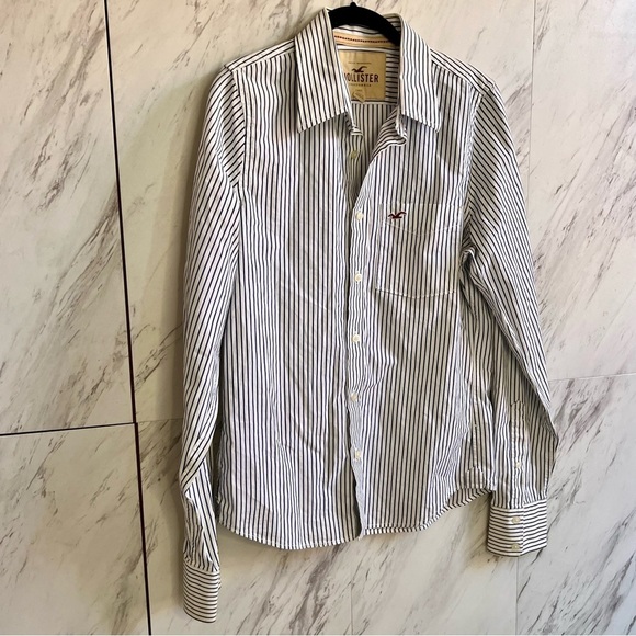 Hollister Stripe Cotton Button Up Shirt SZ M - Picture 3 of 7